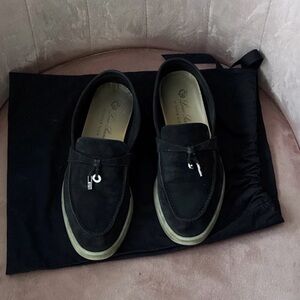 Loro Piana Summer Walk Black Suede Tasseled Comfort Loafers Women’s Slip On